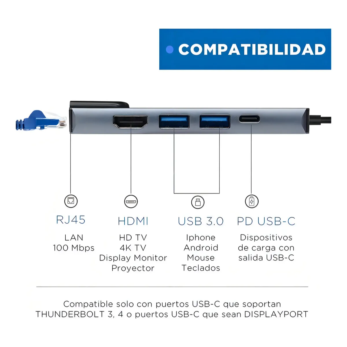 Miniatura 3 de Hub Adaptador Usb C 5 En 1
